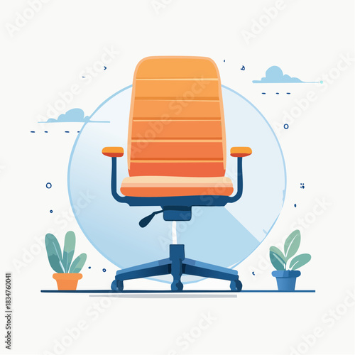 An isolated vector illustration of a modern orange office chair, symbolizing a vacant job position and business recruitment concept