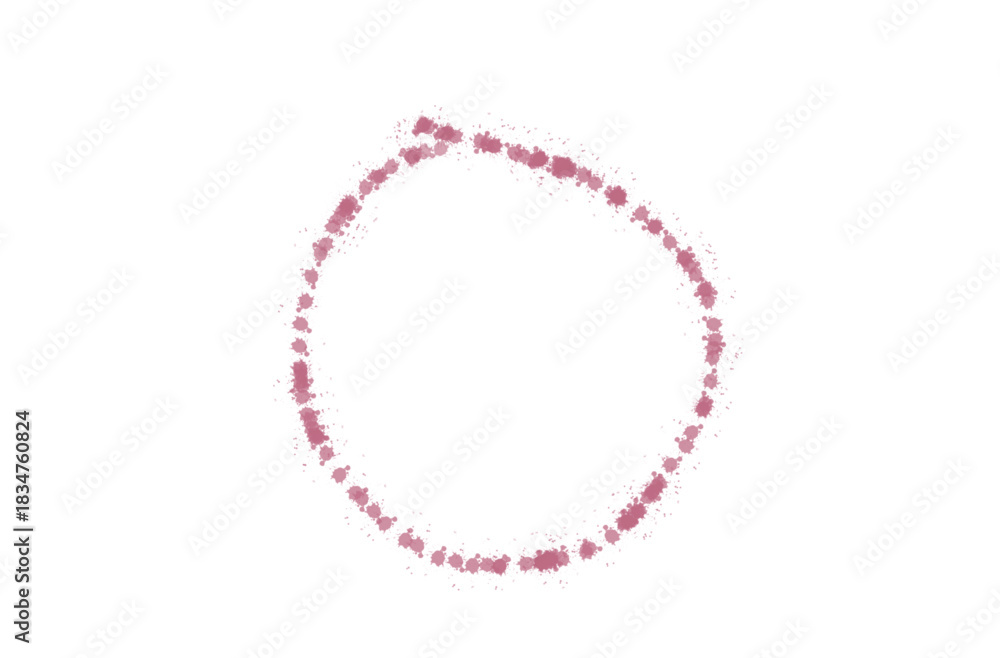Obraz premium A delicate circle formed by small pink watercolor splashes on a white background creating a soft effect