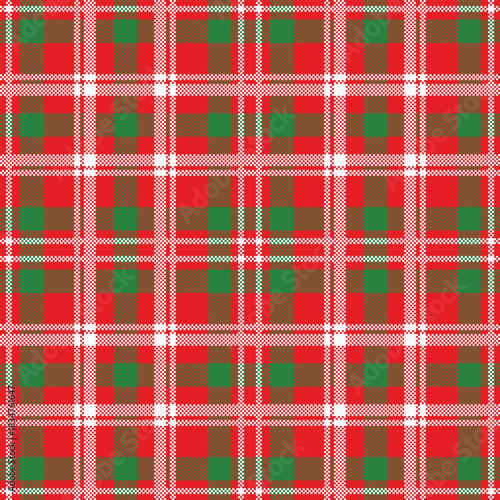 A traditional woven plaid pattern utilizing classic Christmas colors: bright red, deep forest green, and crisp white as the dominant stripe lines.