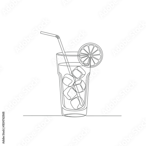 Minimalist line art of a refreshing iced drink with lemon slice