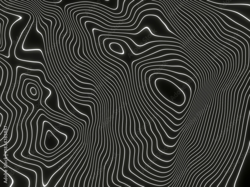 Obraz premium Black and white mountain contour lines.Contour map. Abstract stripped background