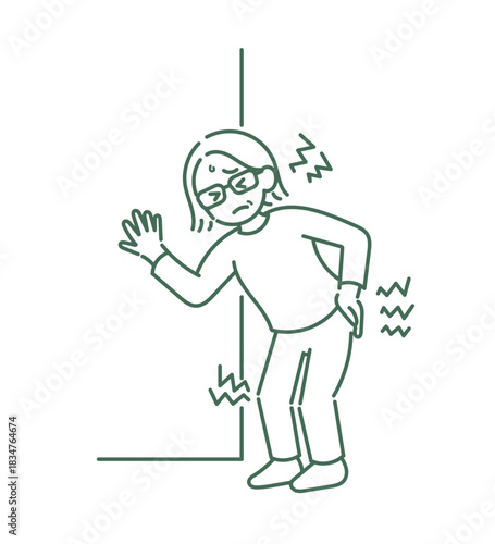 肩、腰、膝が痛い40代女性のイラスト　線画のみ