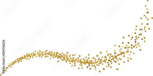 Swirling golden confetti dots against a white background in an upward arc