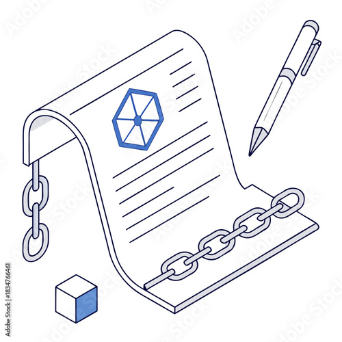 Smart contract illustration with Ethereum symbol and security chain