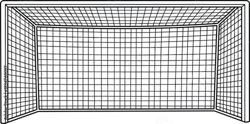 Illustration of an empty soccer goal with detailed net structure, showing sports equipment design, football field elements, and training practice visuals
