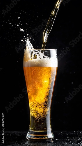 Wallpaper Mural Tall glass of cold golden beer being poured with frothy foam and bubbles on dark background, refreshing beverage for celebrations and social gathes Torontodigital.ca