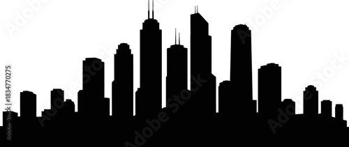 Modern geometric abstract business district skyline silhouette with clean lines and vibrant color accents representing urban development and corporate architecture