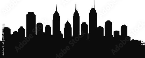 Classic downtown city skyline silhouette featuring iconic modern high rise buildings and architectural structures against a clear sky perfect for urban design projects