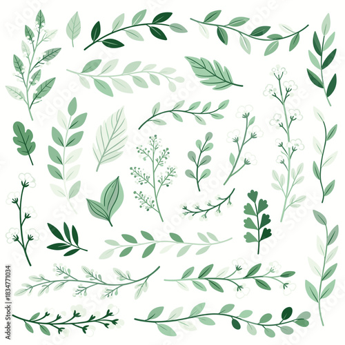 A pattern with delicate green leaves and branches, suitable for nature and botanical design projects.