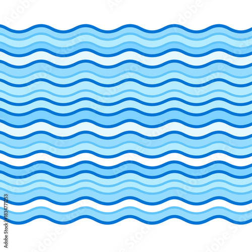 A wavy blue and white pattern featuring repeated wave shapes creating a visually appealing and rhythmic design.