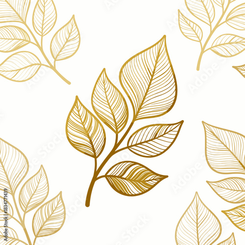 A pattern featuring golden leaves with intricate outlines, suitable for decorative and artistic designs.