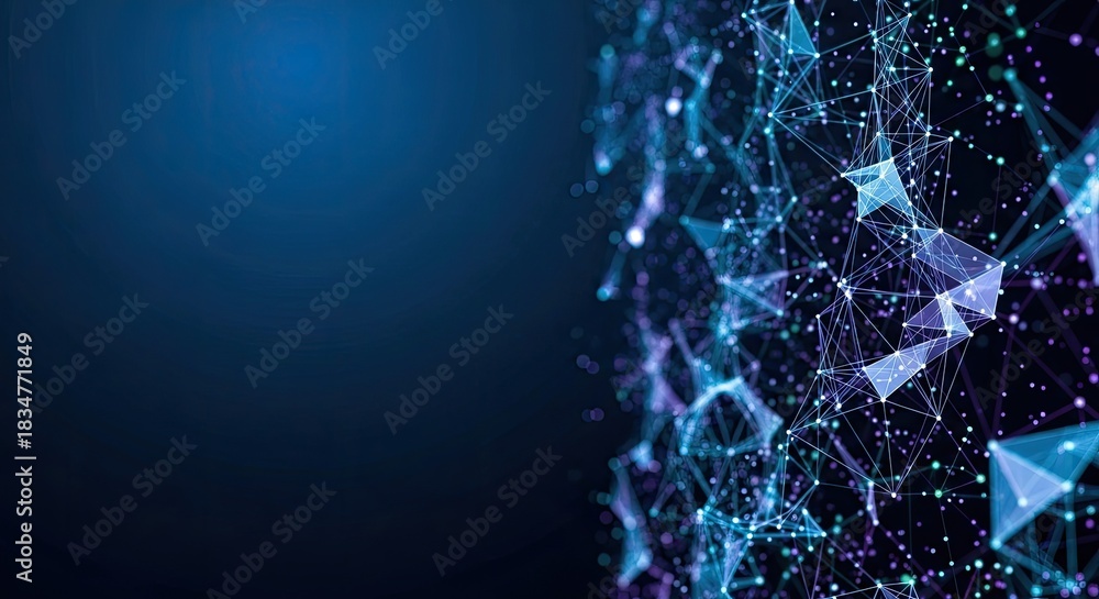 Fototapeta premium A blue and purple abstract geometric pattern with a dark blue background.