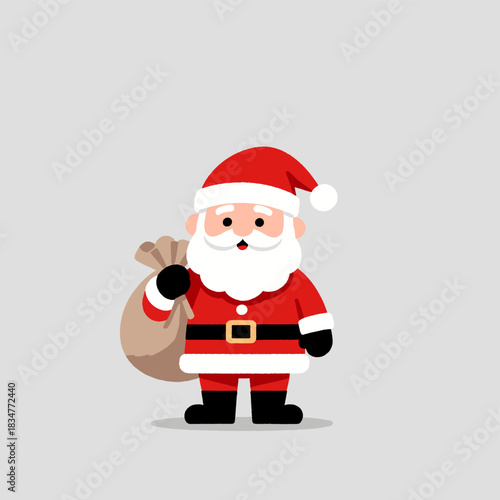 A cheerful Santa Claus in red suit holding a sack of gifts, perfect for Christmas holiday illustration.
