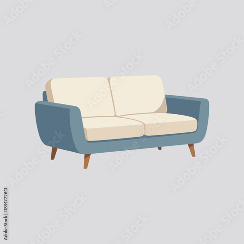 A modern two-seater sofa featuring light and dark color combination, suitable for home interior decoration.