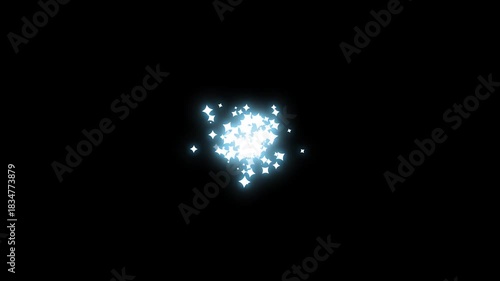 Glowing glitter burst sparkle effect overlay, twinkle stars animation with white doodle sparkles, shimmering glitter dust trails, blinking starlight particles on black screen background 4K loop