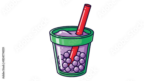 Illustration of a delicious bubble tea drink with tapioca pearls.