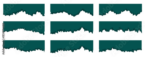 Abstract grunge rough edge header collection. Set of separator header for website and app. Different elements of top and bottom for website and app Banner Background. Isolated Vector Illustration. 