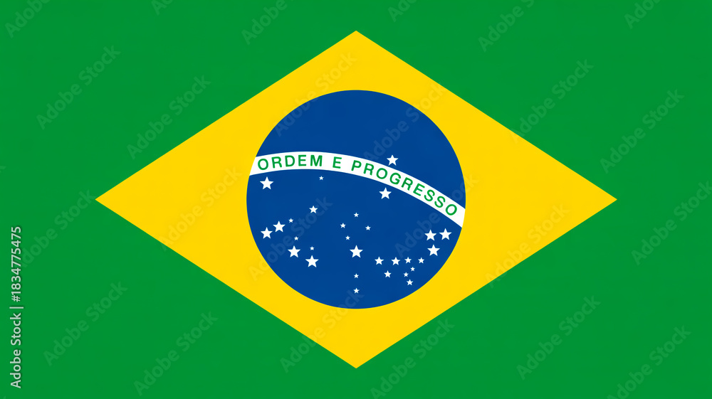 Fototapeta premium A digital illustration of the flag of Brazil, featuring a yellow diamond shape with a blue circle in the center