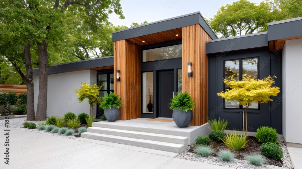 Obraz premium Architecturally designed modern luxury home exterior with landscaping