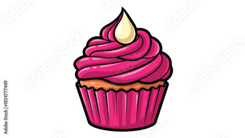Delicious Pink Frosted Cupcake with Creamy Topping.
