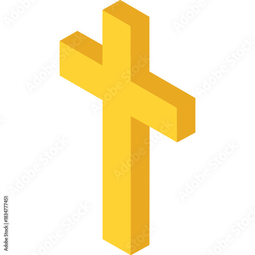 Golden Christian Cross Symbol on Black Background Rendered in Isometric 3D Style
