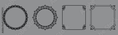 Set of decorative frames Elegant vector element for design in Eastern style, place for text. Floral black and gray borders. Lace illustration for invitations and greeting cards