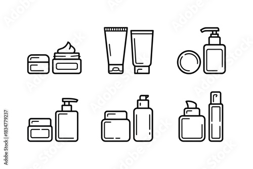 Skincare product icons for beauty and cosmetics, line art style