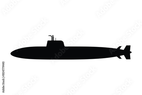 Black submarine icon for military and naval concepts, flat vector illustration