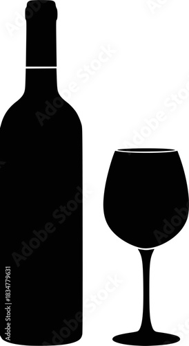 Wine bottle and glass silhouette - vector illustration. Transparent background EPS version.