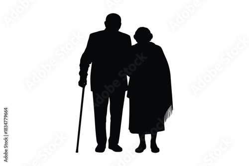 Senior couple silhouette for elderly care and retirement concept, flat vector icon