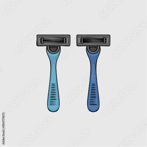 Two blue razors with black blades.