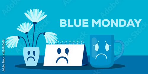 blue monday horizontal banner illustration in flat design