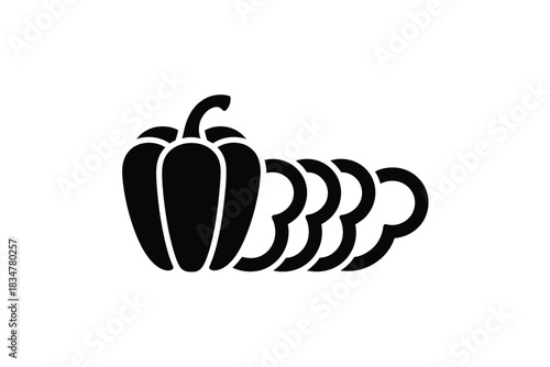 Spicy food indicator bell pepper icon for menu and cooking apps, minimalist black vector symbol