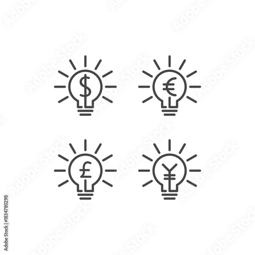 Lightbulbs displaying currency symbol