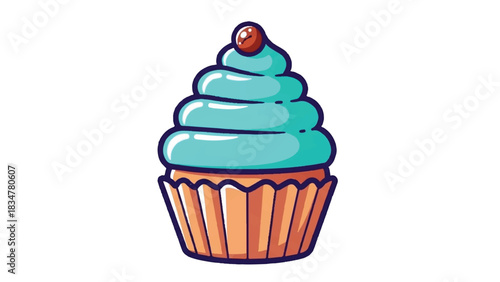 Delicious cupcake with vibrant blue frosting and a cherry on top.