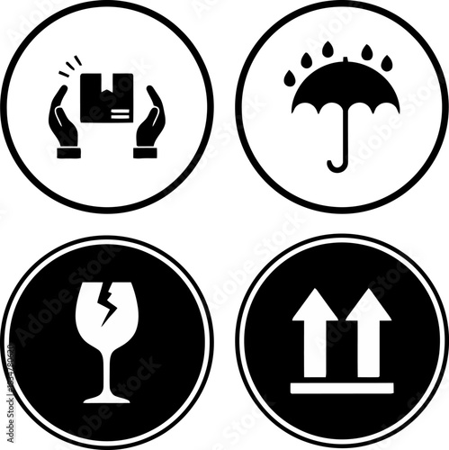 
Universal Black Silhouette Icon Set for Cargo Handling Standards
