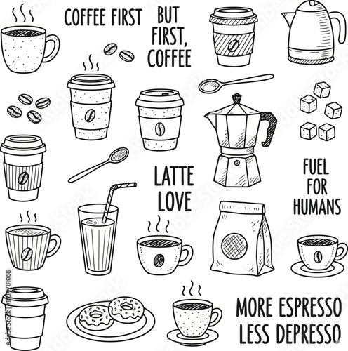 Flat Color Icons for Daily Coffee Habits and Cafe Drinks
