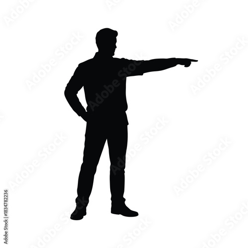 Silhouette of a man pointing to the right full body vector illustration isolated on white background