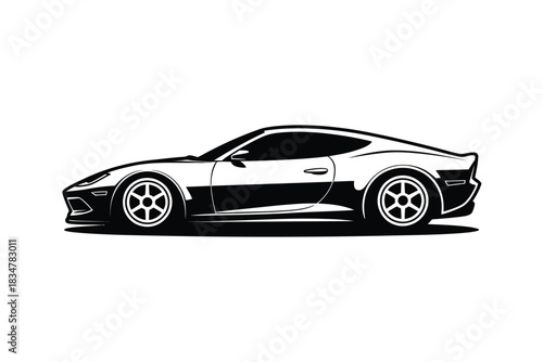 Silhouette of a modern sports car vector illustration in black and white isolated on a white background
