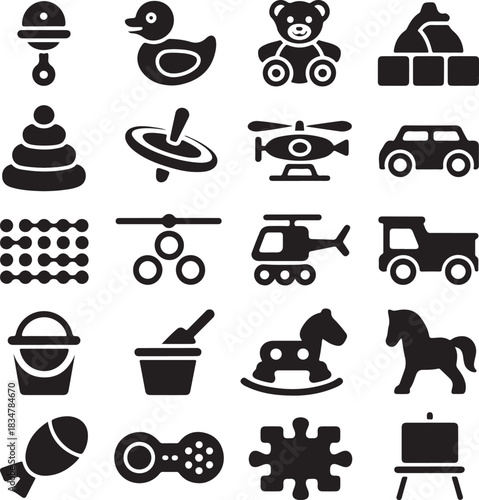 Classic Children's Toy Icons Collection for Playtime and Childhood Concepts