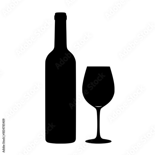 Wine bottle and glass silhouette - vector illustration. Transparent background SVG version.