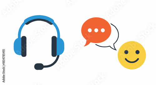 Blue Headset with Microphone and Speech Bubble for Customer Support.