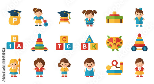 Colorful Cartoon Children and Educational Toys Collection.