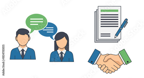 Business meeting with communication contract and handshake.