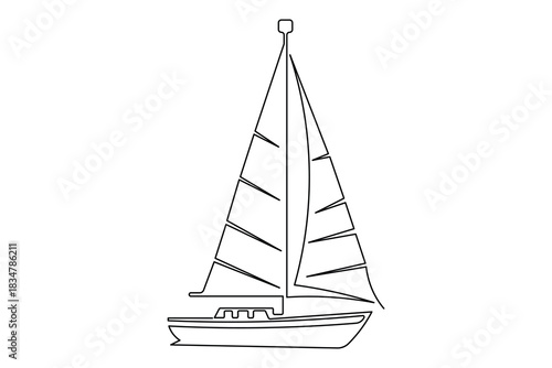 Simple outline illustration of a sailing boat continuous single line