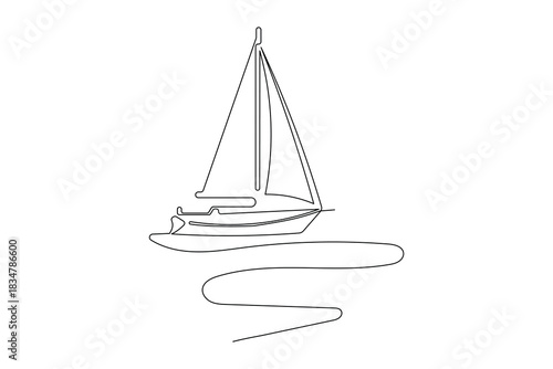 Yacht ship boat marine symbol single line art drawing outline minimal