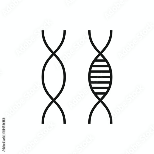 Simple line art DNA double helix icons set, representing genetics, molecular biology, and medical testing for professional science designs