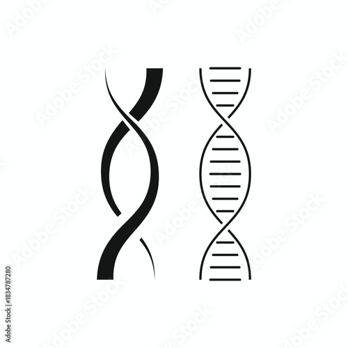 Versatile set of DNA double helix icons in line and solid styles, perfect for science, genetics, biotechnology, and medical logo designs