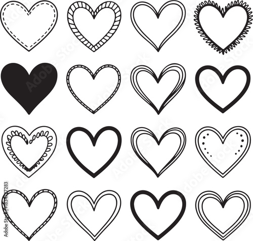 Variety of Hand-Drawn Heart Shapes