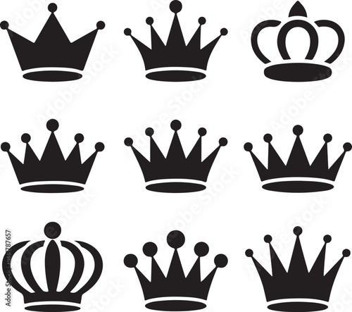 Elegant Crown Silhouettes Set Representing Royal Power, Leadership, and Victorious Achievements